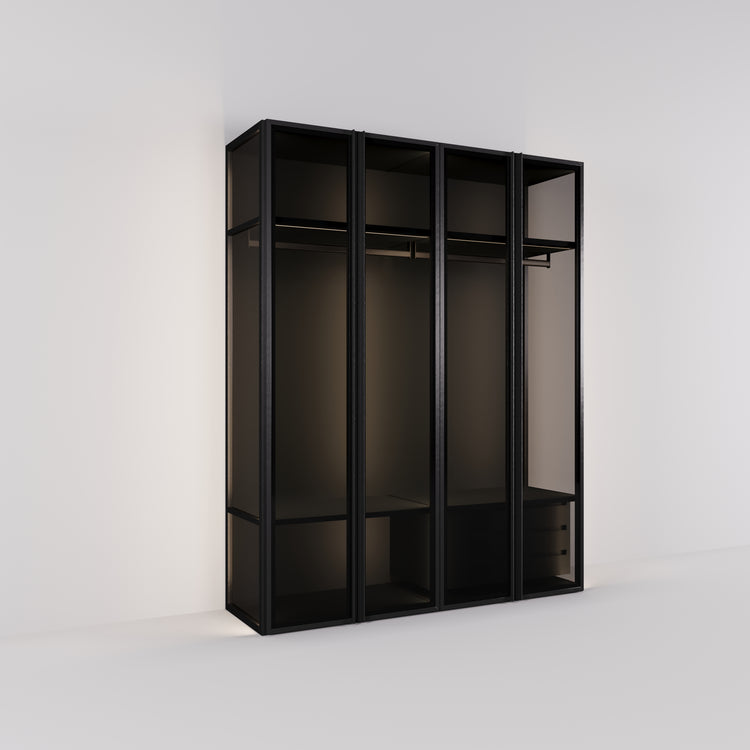 Wardrobe Antares in black steel with smoked glass | 205 cm wide
