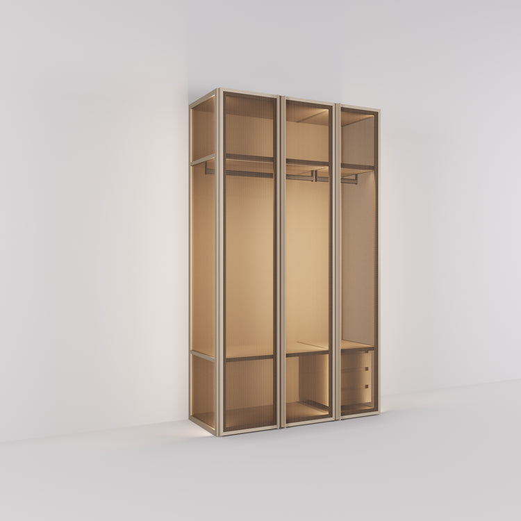 Kledingkast Antares in champagne staal met brons design glas | 151 cm breed