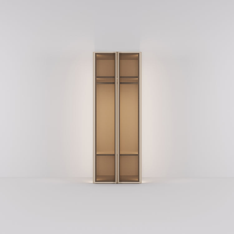 Wardrobe Antares in champagne steel with bronze design glass | 96 cm wide