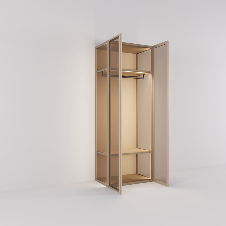 Wardrobe Antares in champagne steel with bronze design glass | 96 cm wide