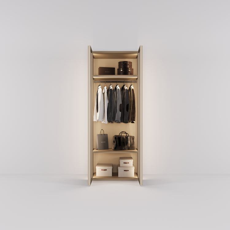 Wardrobe Antares in champagne steel with bronze design glass | 96 cm wide