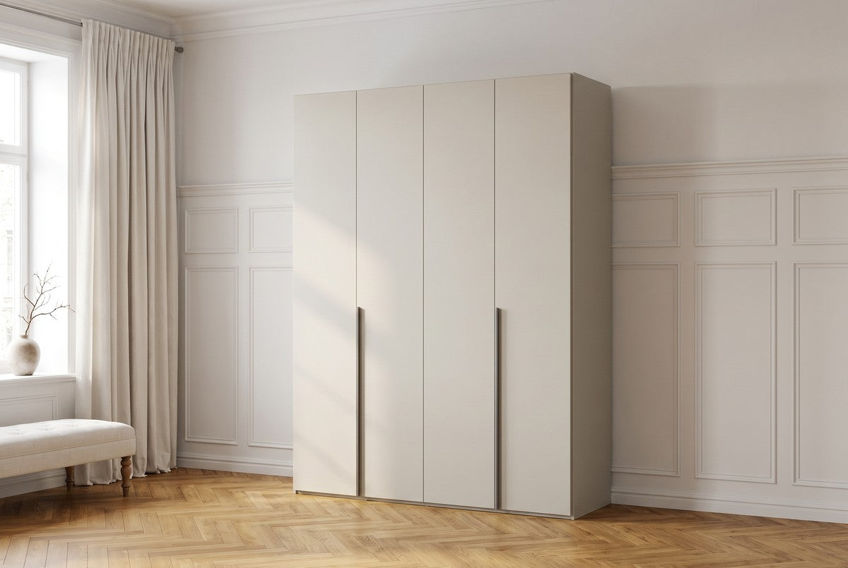 Libeccio-kledingkast in Melamine · Tortora in een lichte hal (AI-sfeerbeeld)