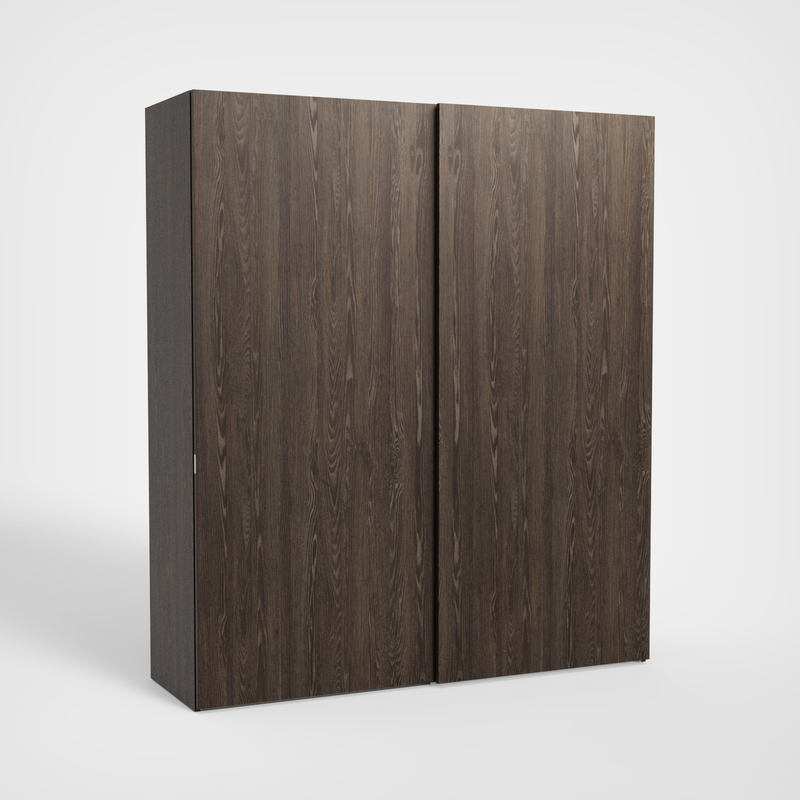 Zenith Libeccio schuifdeurkast, Rovere Fiammato duo van 202,5 cm breed met lades, gesloten
