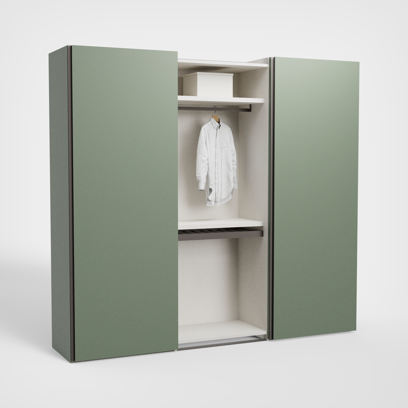 BORA schuifdeurkast — Muschio drieluik — geopend interieur