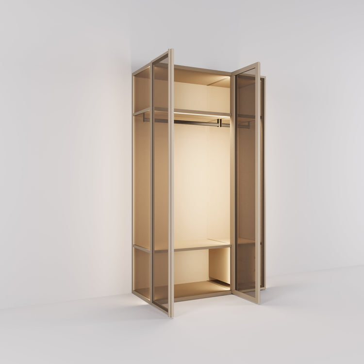 Kledingkast Antares in champagne staal met brons design glas | 151 cm breed - Matteo studio B.V.