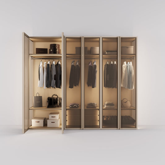 Kledingkast Antares in champagne staal met brons design glas | 303 cm breed - Matteo studio B.V.