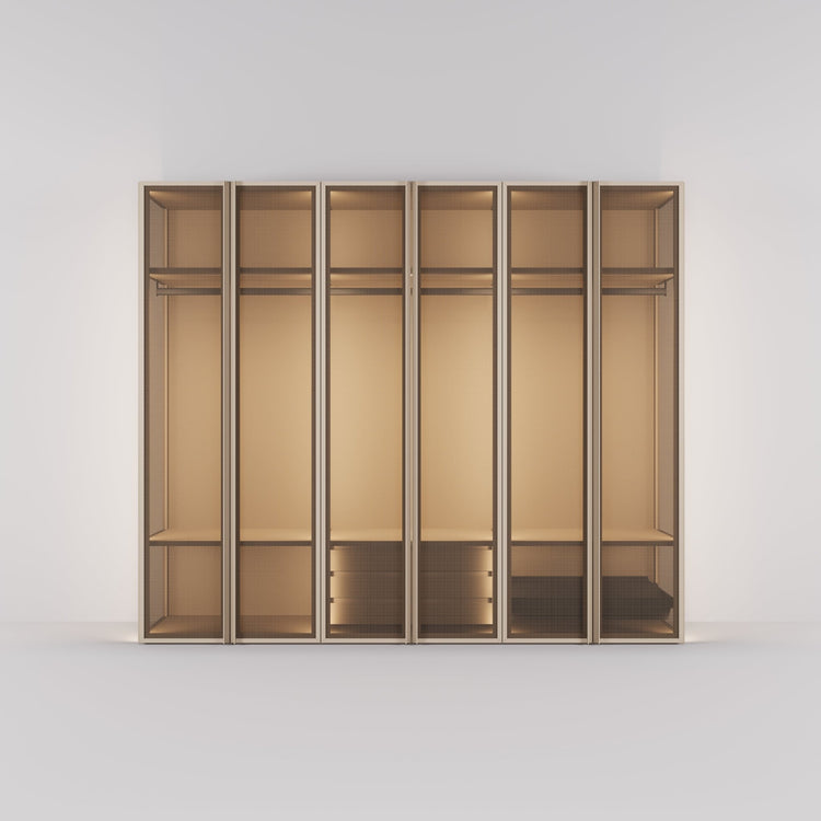 Kledingkast Antares in champagne staal met brons design glas | 303 cm breed - Matteo studio B.V.