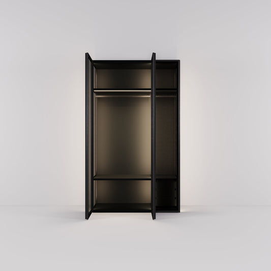 Kledingkast Antares in zwart staal met design glas | 151 cm breed - Matteo studio B.V.
