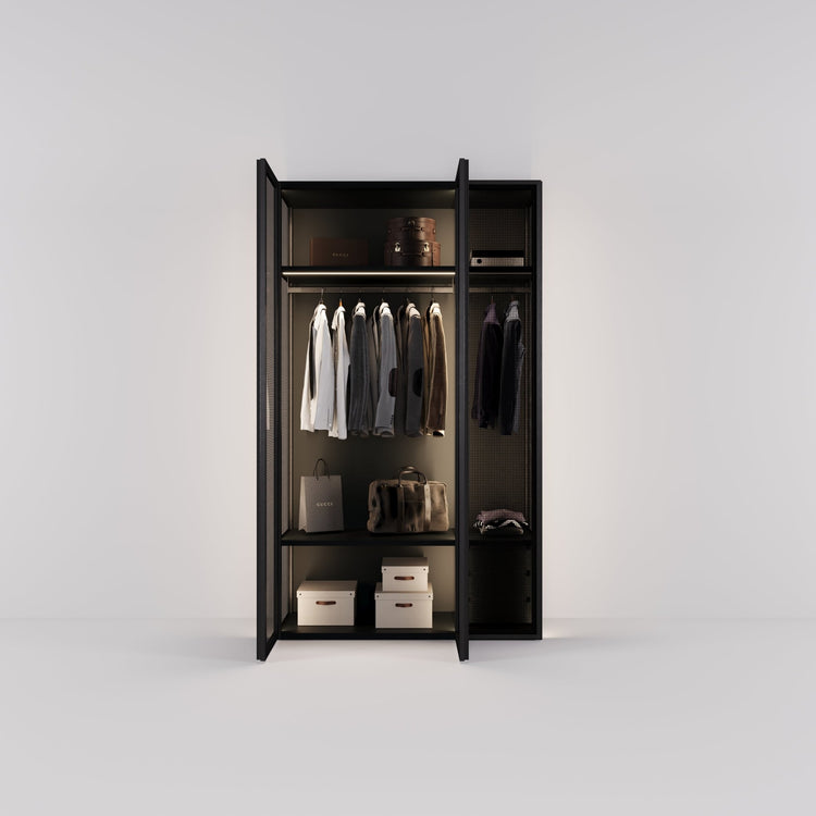 Kledingkast Antares in zwart staal met design glas | 151 cm breed - Matteo studio B.V.