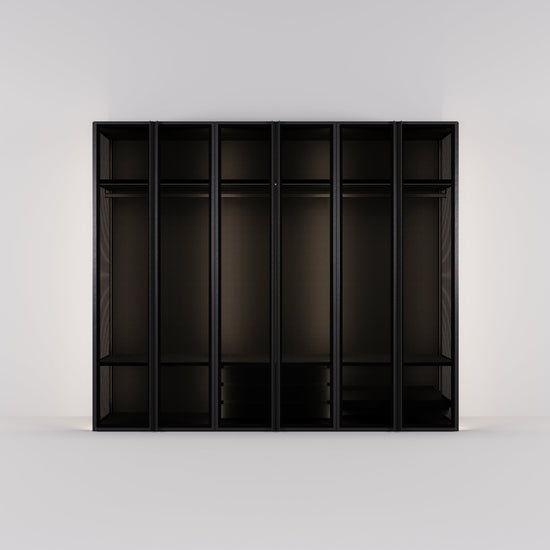 Kledingkast Antares in zwart staal met design glas | 303 cm breed - Matteo studio B.V.