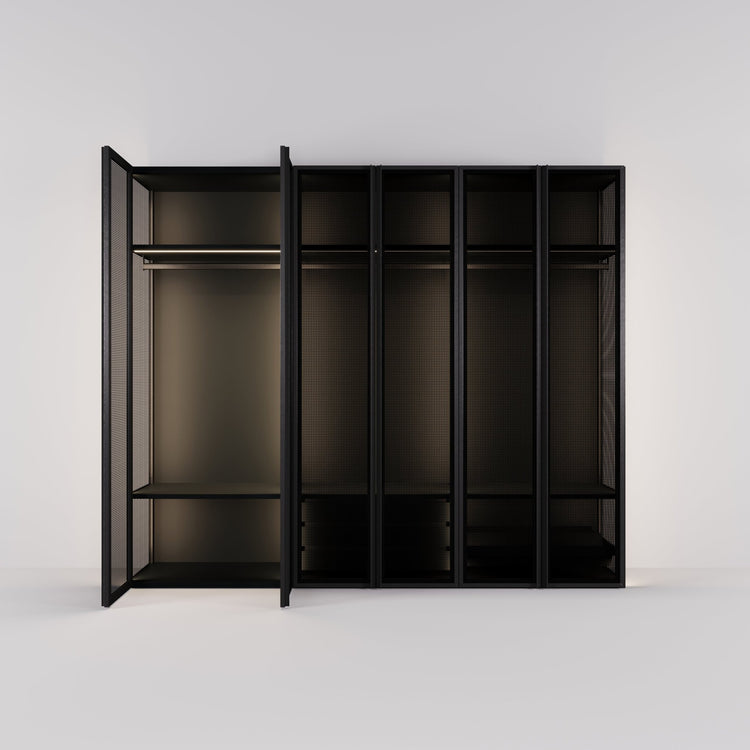 Kledingkast Antares in zwart staal met design glas | 303 cm breed - Matteo studio B.V.