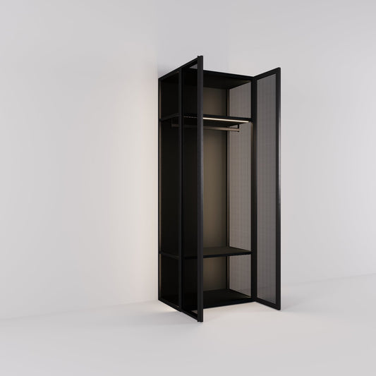 Kledingkast Antares in zwart staal met design glas | 96 cm breed - Matteo studio B.V.