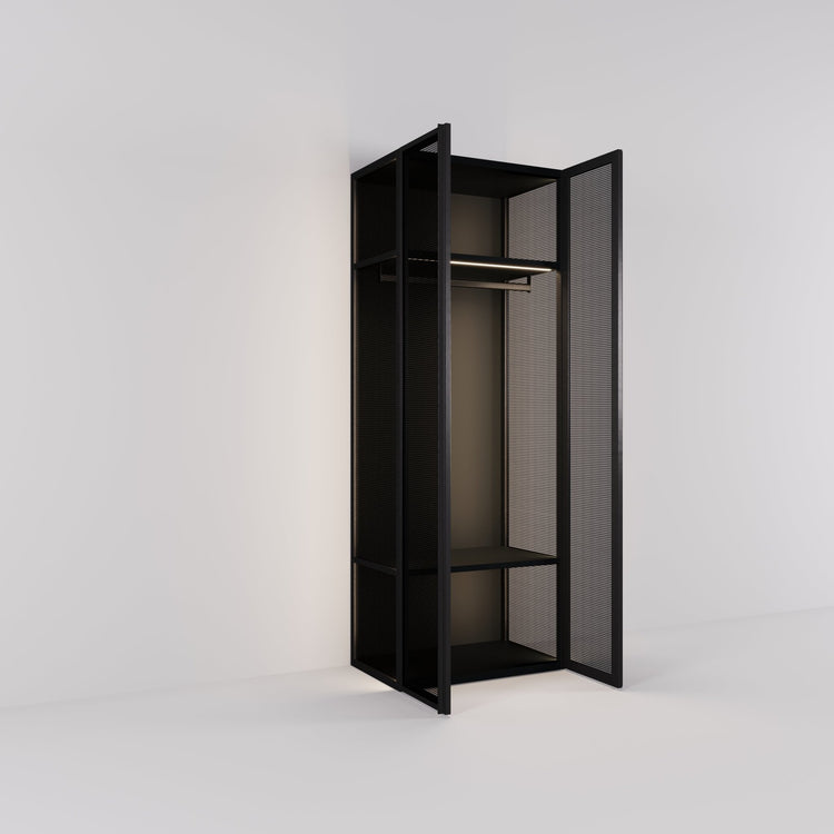 Kledingkast Antares in zwart staal met design glas | 96 cm breed - Matteo studio B.V.