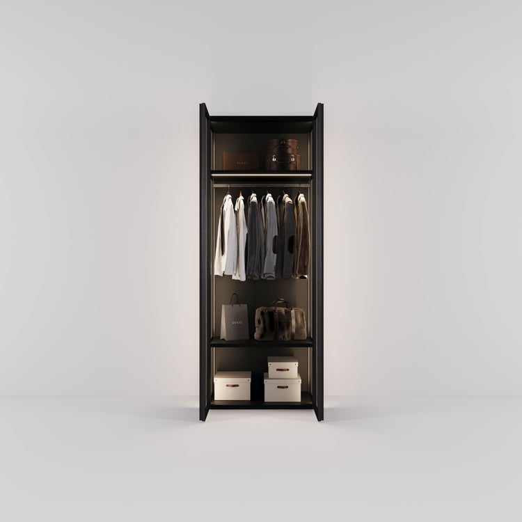 Kledingkast Antares in zwart staal met design glas | 96 cm breed - Matteo studio B.V.