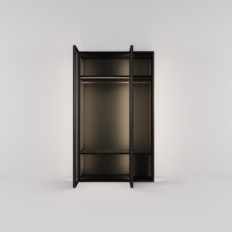 Kledingkast Antares in zwart staal met rookglas | 151 cm breed - Matteo studio B.V.