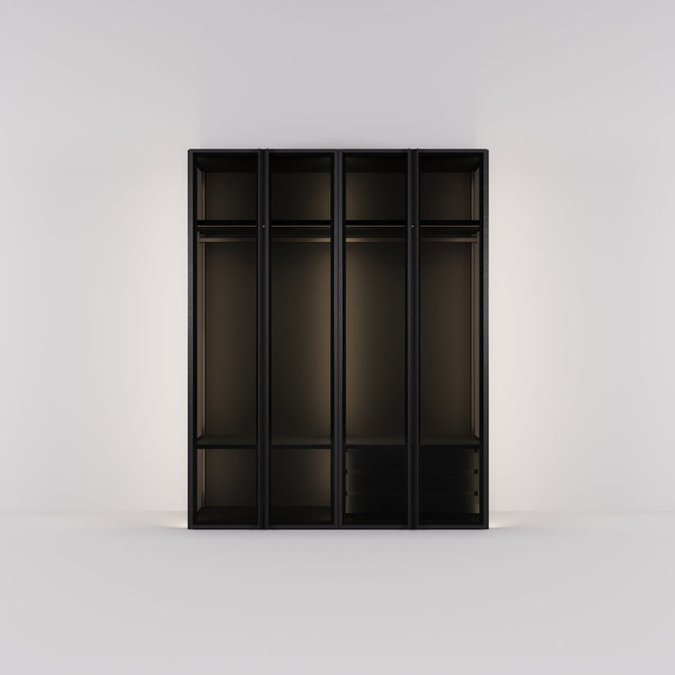 Kledingkast Antares in zwart staal met rookglas | 205 cm breed - Matteo studio B.V.