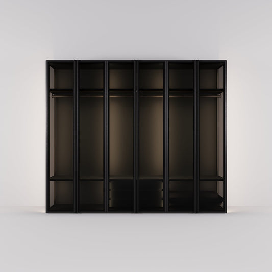 Kledingkast Antares in zwart staal met rookglas | 303 cm breed - Matteo studio B.V.