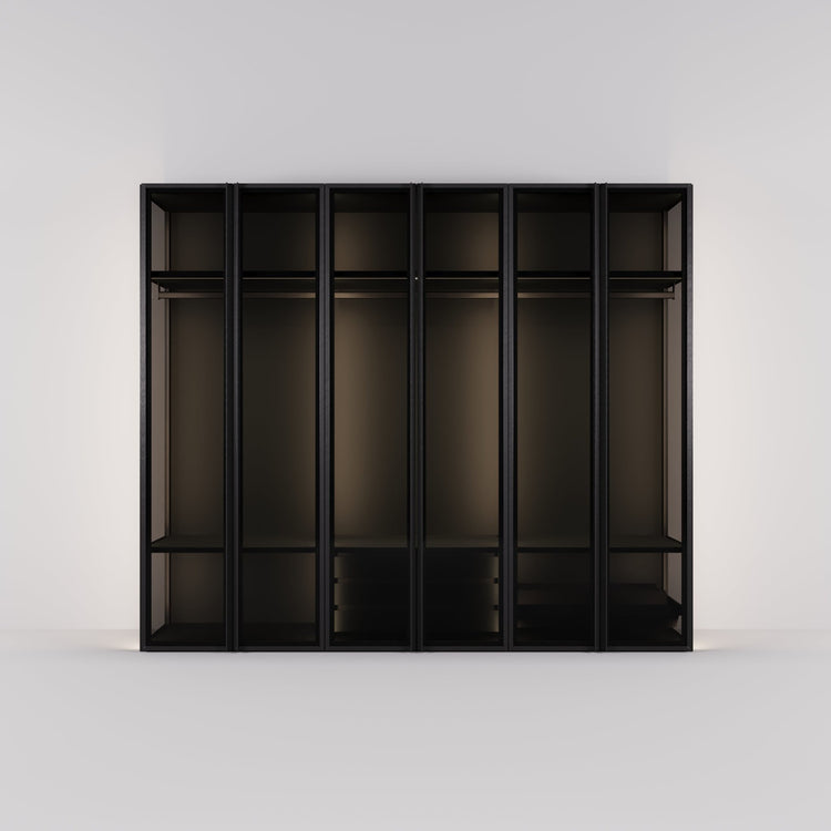Kledingkast Antares in zwart staal met rookglas | 303 cm breed - Matteo studio B.V.