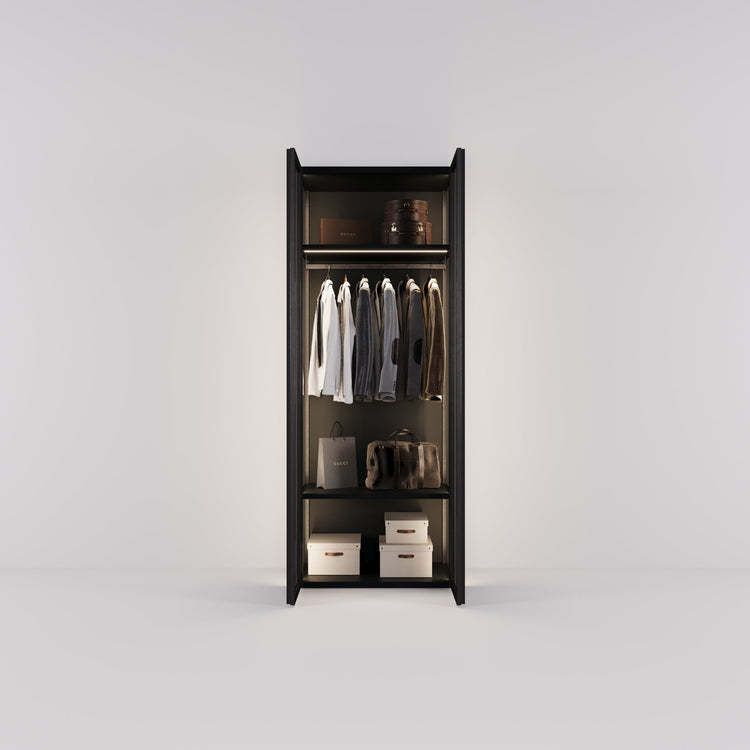 Kledingkast Antares in zwart staal met rookglas | 96 cm breed - Matteo studio B.V.