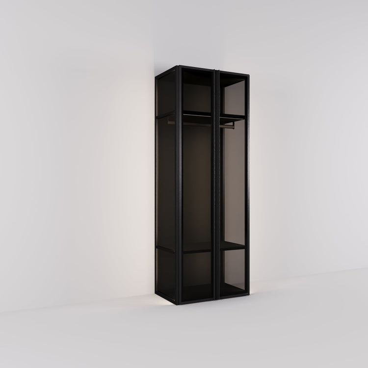 Kledingkast Antares in zwart staal met rookglas | 96 cm breed - Matteo studio B.V.
