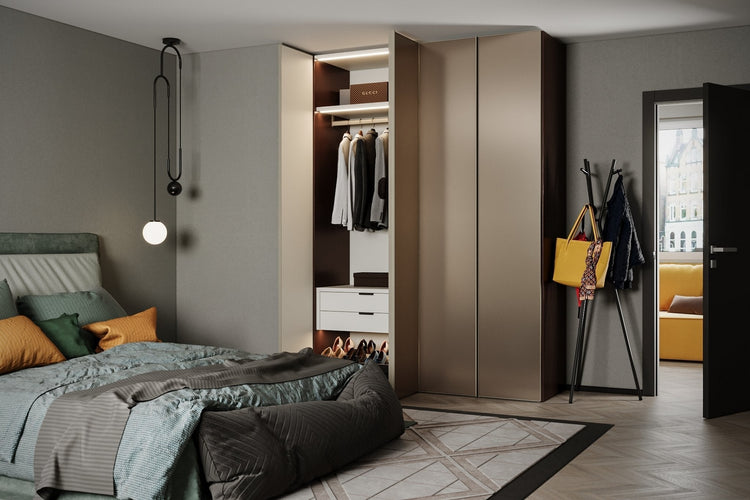 Kledingkast Levante in graphite met rook spiegelglas | 141 cm breed - Matteo studio B.V.