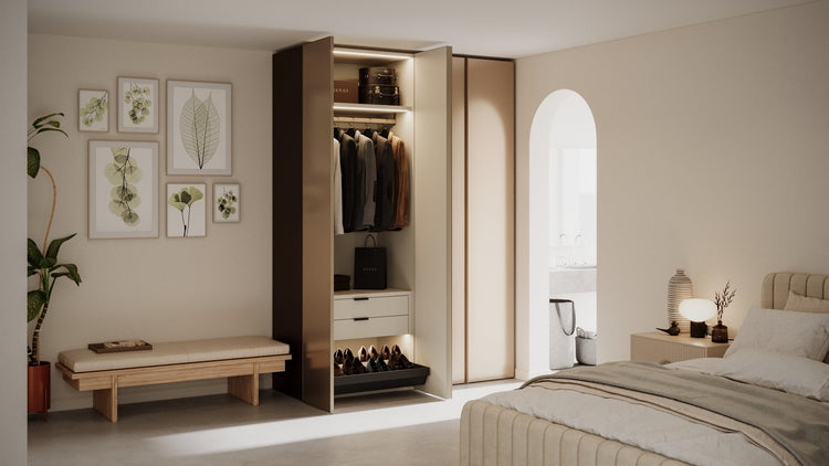 Kledingkast Levante in graphite met rook spiegelglas | 141 cm breed - Matteo studio B.V.