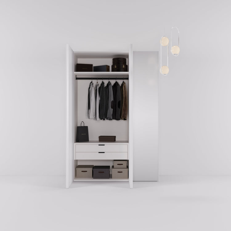 Kledingkast Levante in wit met spiegelglas | 141 cm breed - Matteo studio B.V.