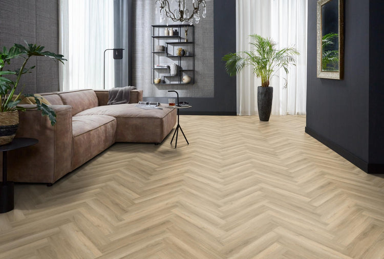 YUP herringbone klik PVC beige - Matteo studio B.V.