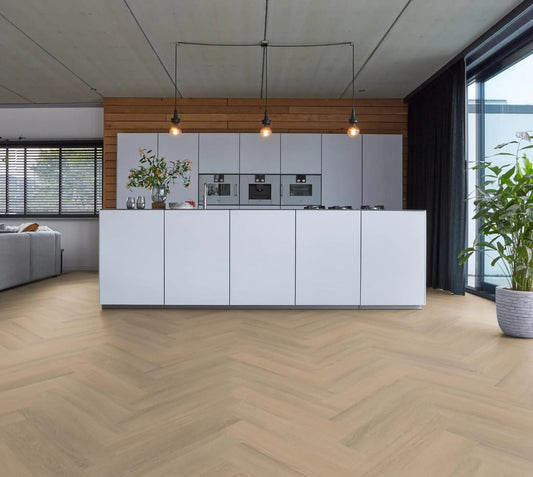 YUP Sutton herringbone plak PVC warm beige - Matteo studio B.V.