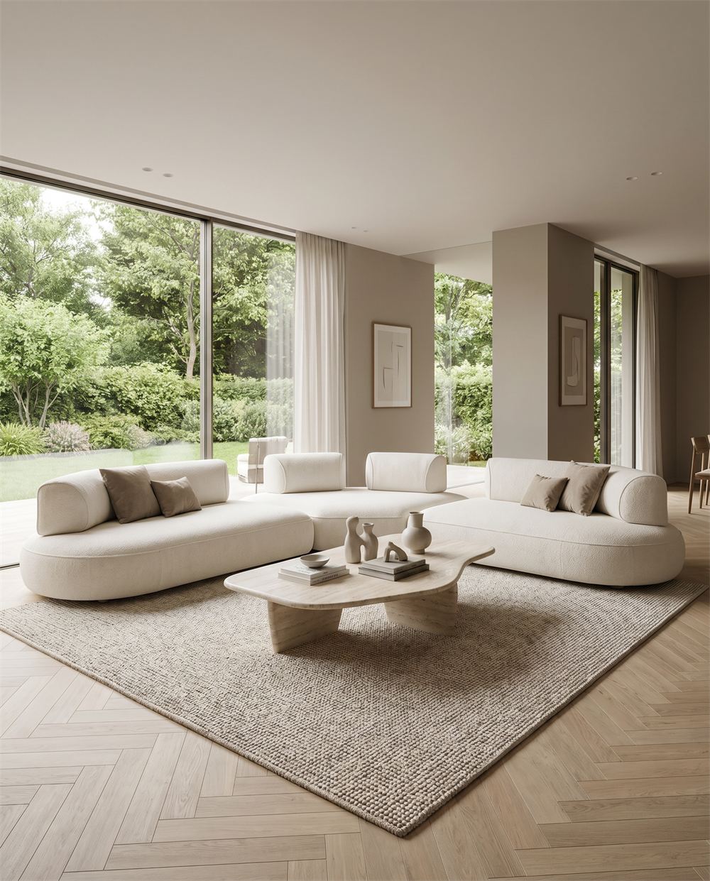 Lichte woonkamer met Italiaanse designbanken
