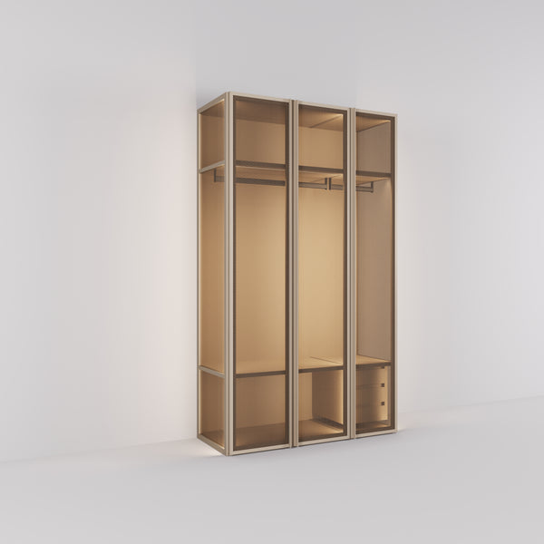 Kledingkast Antares in champagne staal met brons design glas | 151 cm breed