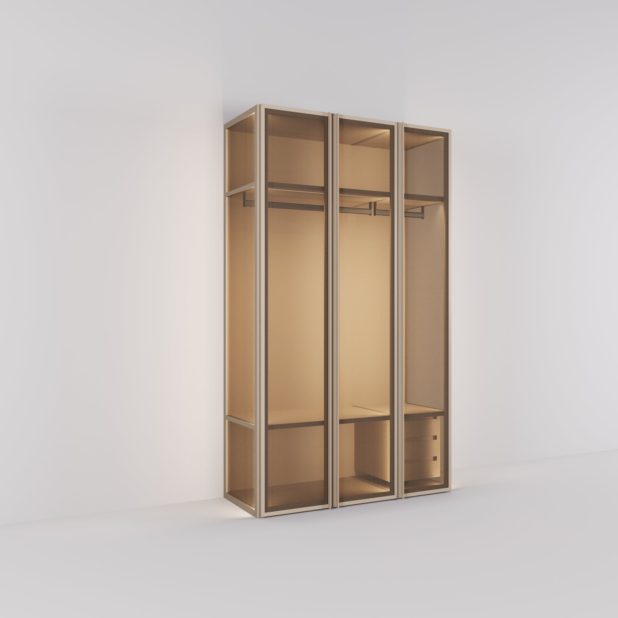 Kledingkast Antares in champagne staal met brons design glas | 151 cm breed