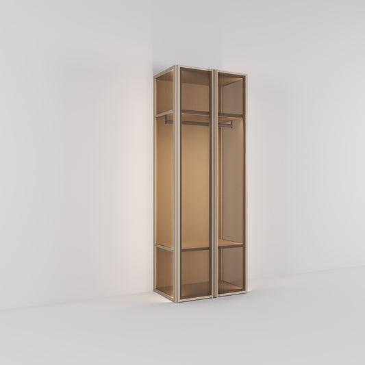 Wardrobe Antares in champagne steel with bronze design glass | 96 cm wide