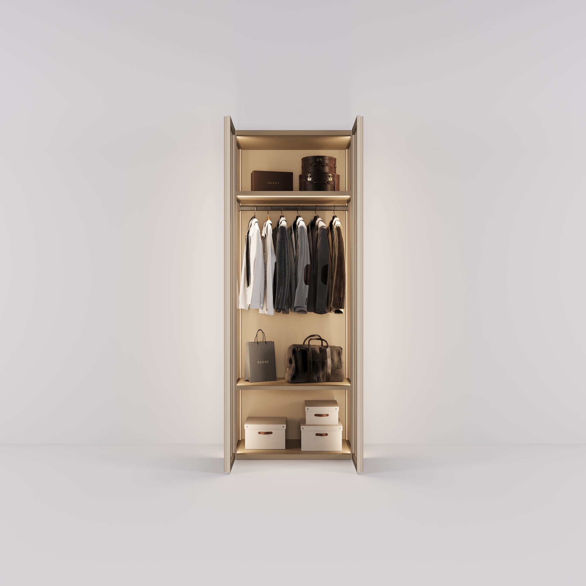 Kledingkast Antares in champagne staal met brons design glas | 96 cm breed
