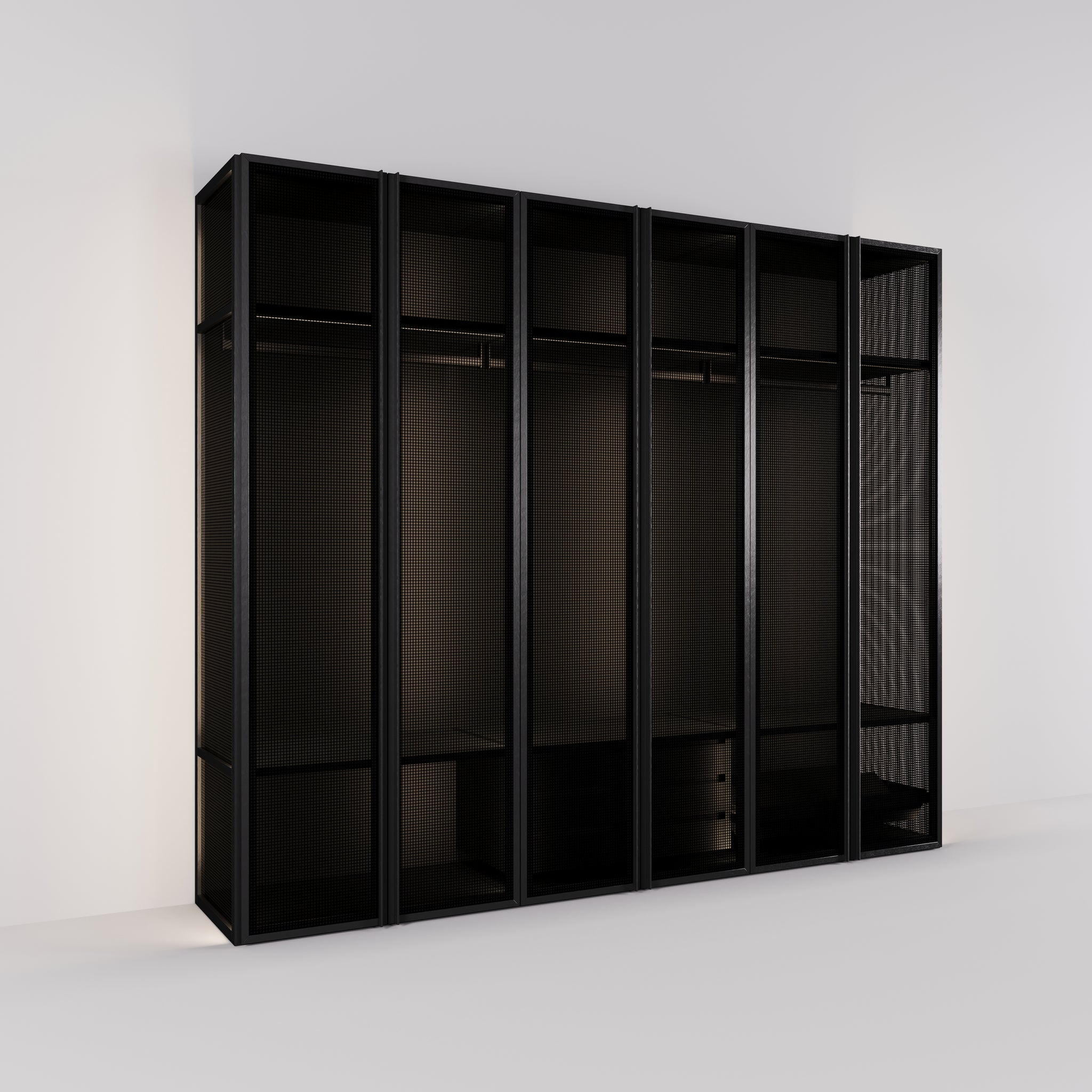 Kledingkast Antares in zwart staal met design glas | 303 cm breed