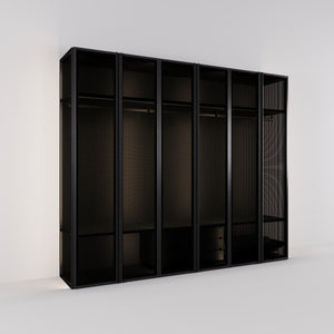 Kledingkast Antares in zwart staal met design glas | 303 cm breed