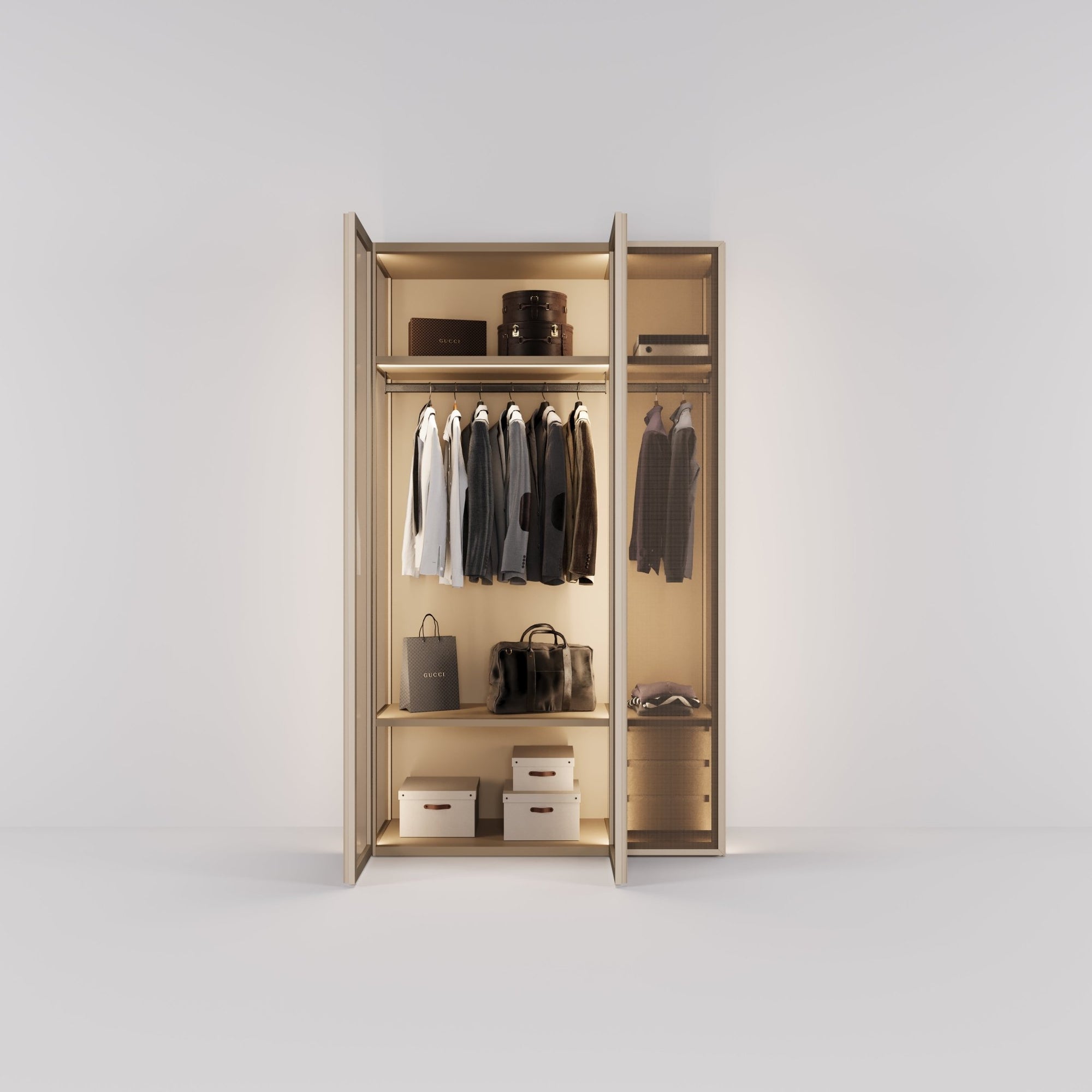 Kledingkast Antares in champagne staal met brons design glas | 151 cm breed - Matteo studio B.V.