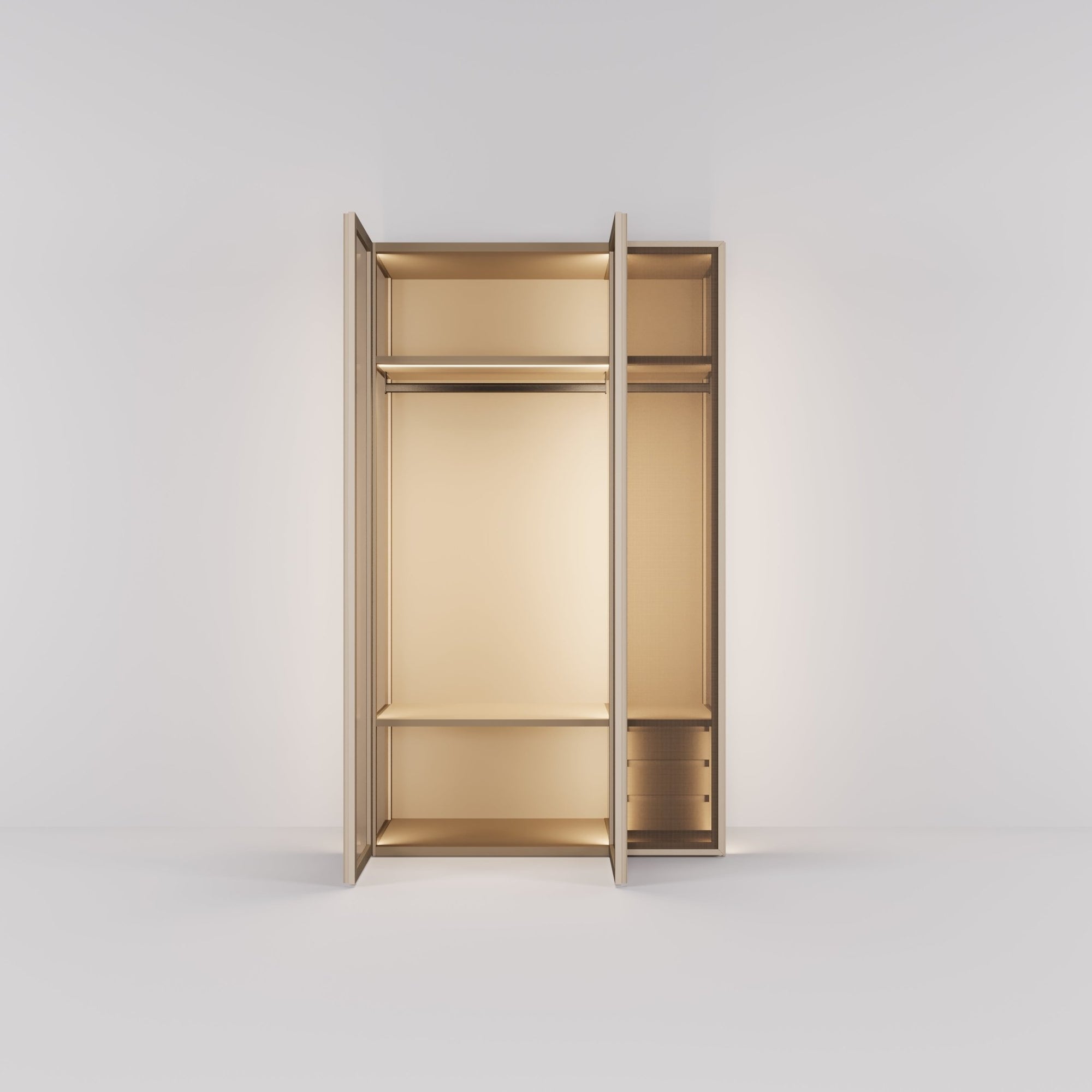 Kledingkast Antares in champagne staal met brons design glas | 151 cm breed - Matteo studio B.V.