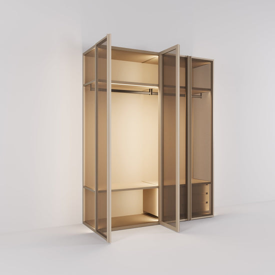 Kledingkast Antares in champagne staal met brons design glas | 205 cm breed - Matteo studio B.V.