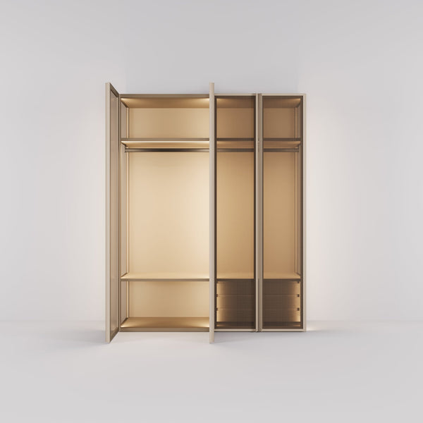 Kledingkast Antares in champagne staal met brons design glas | 205 cm breed - Matteo studio B.V.