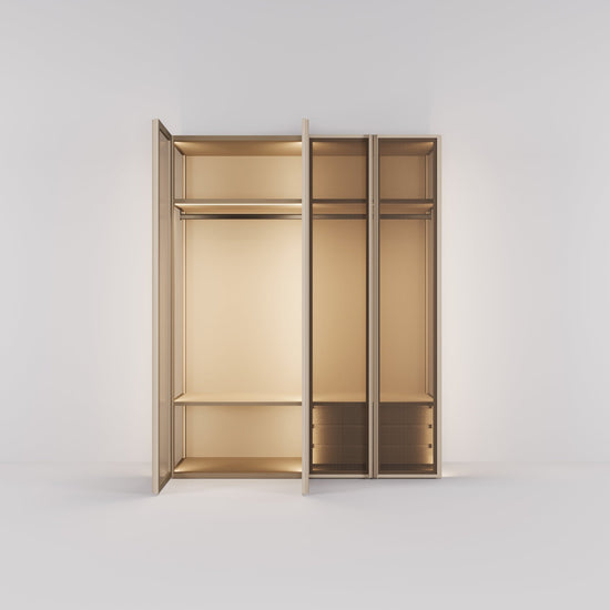 Kledingkast Antares in champagne staal met brons design glas | 205 cm breed - Matteo studio B.V.