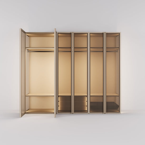 Kledingkast Antares in champagne staal met brons design glas | 303 cm breed - Matteo studio B.V.