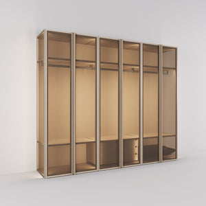 Kledingkast Antares in champagne staal met brons design glas | 303 cm breed - Matteo studio B.V.