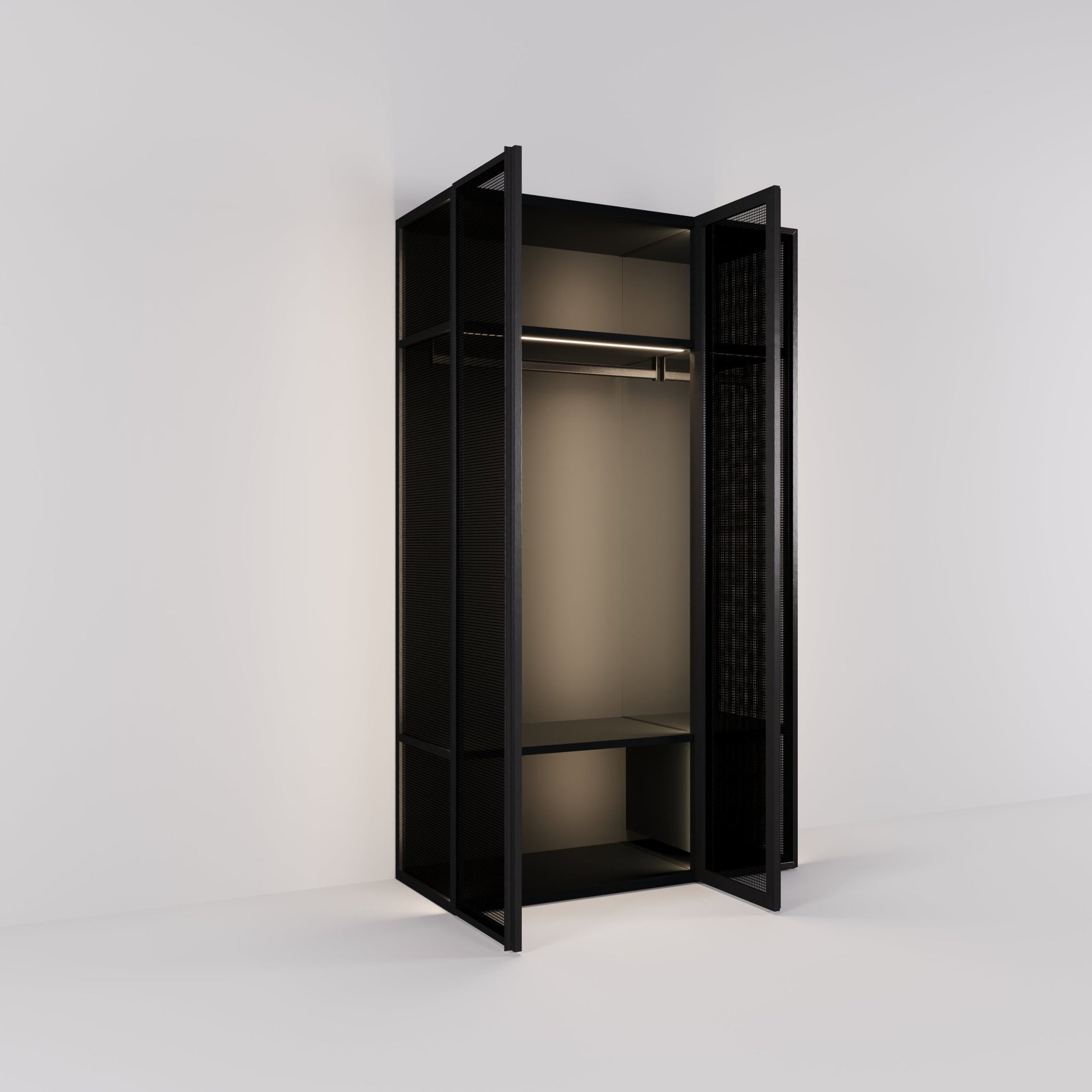 Kledingkast Antares in zwart staal met design glas | 151 cm breed - Matteo studio B.V.