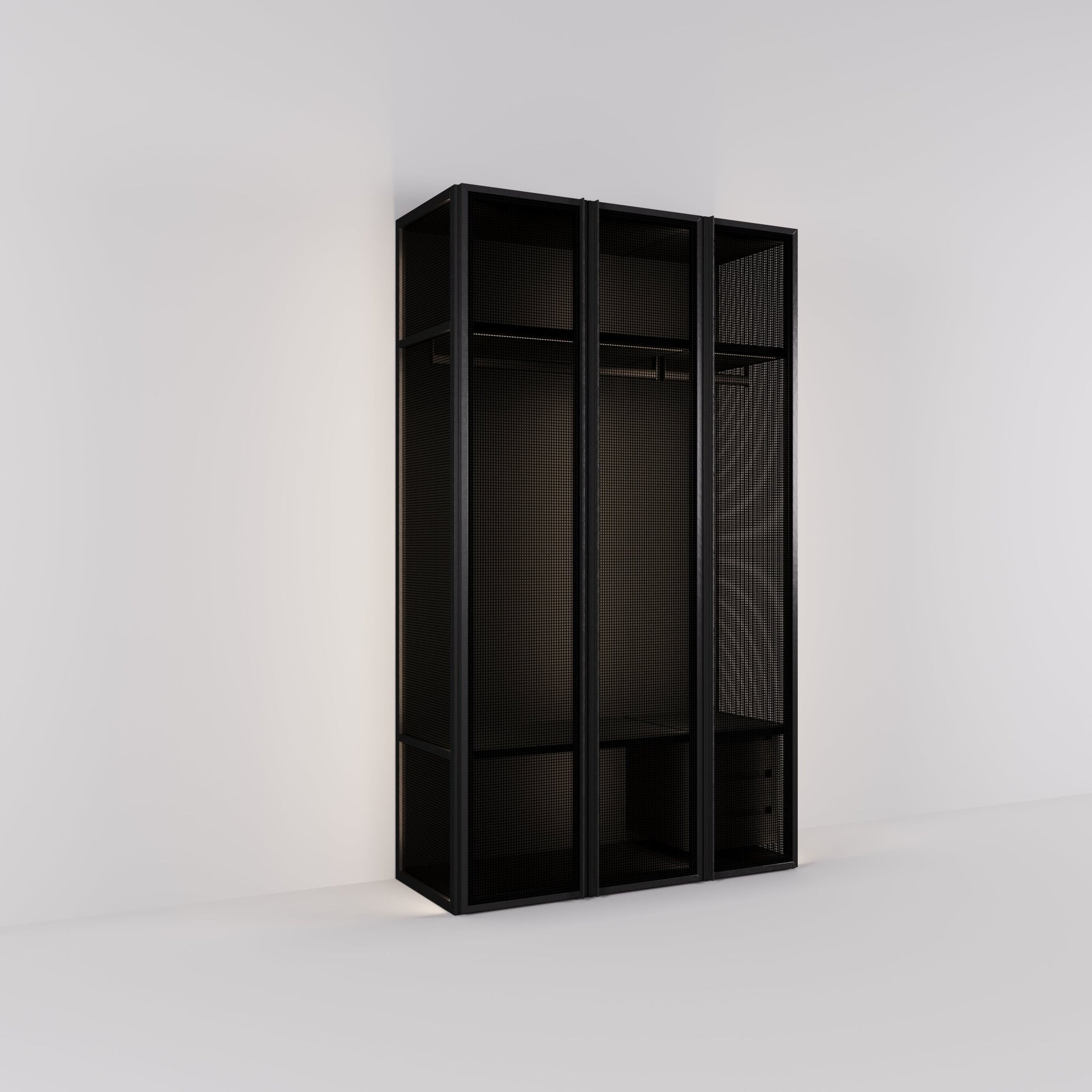 Kledingkast Antares in zwart staal met design glas | 151 cm breed - Matteo studio B.V.