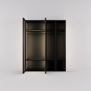 Kledingkast Antares in zwart staal met design glas | 205 cm breed - Matteo studio B.V.