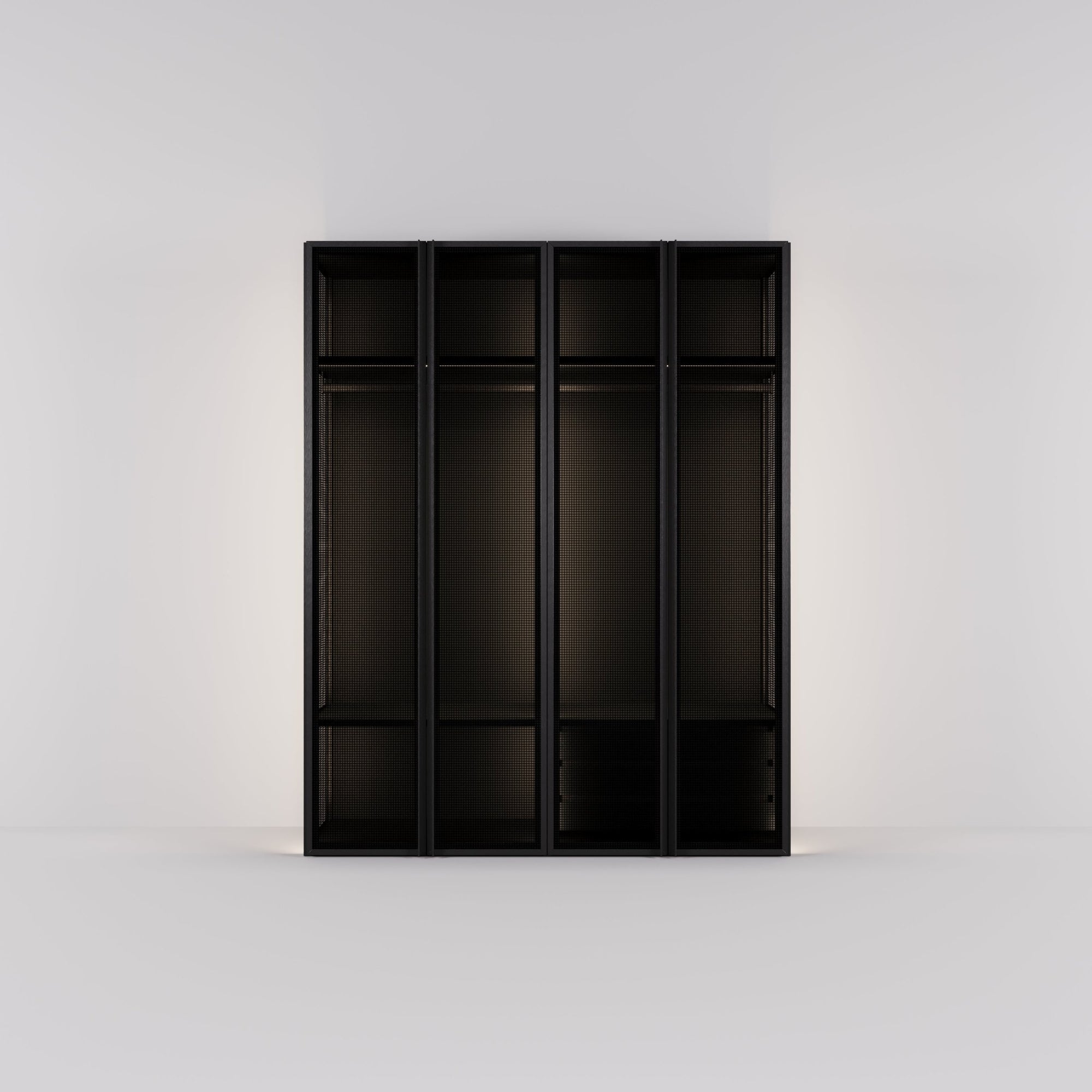 Kledingkast Antares in zwart staal met design glas | 205 cm breed - Matteo studio B.V.