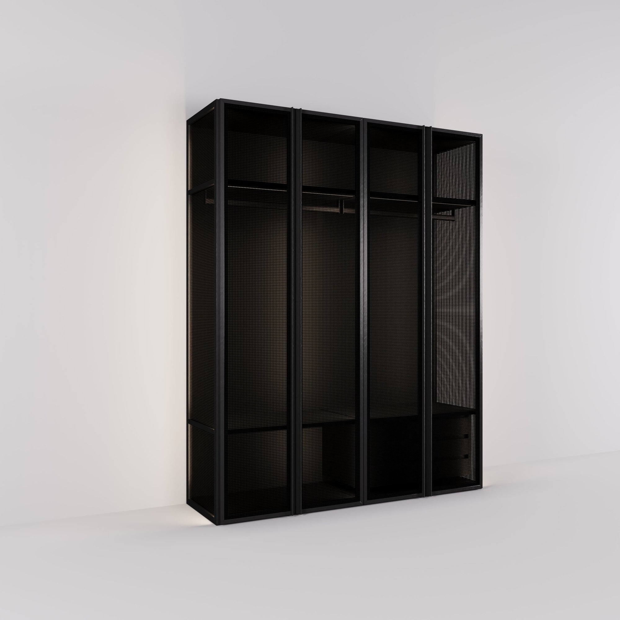Kledingkast Antares in zwart staal met design glas | 205 cm breed - Matteo studio B.V.