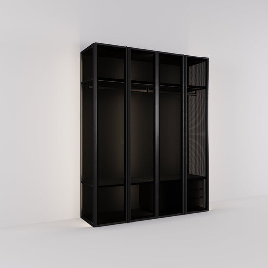 Kledingkast Antares in zwart staal met design glas | 205 cm breed - Matteo studio B.V.