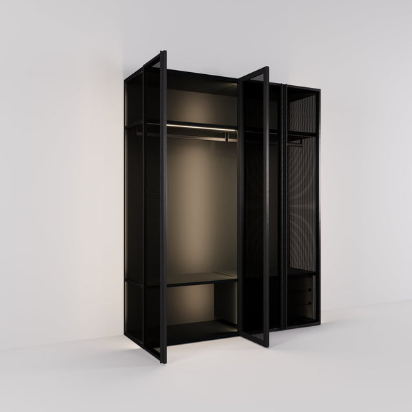 Kledingkast Antares in zwart staal met design glas | 205 cm breed - Matteo studio B.V.